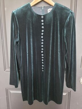 JB Velvet Burnout Button-Front Tunic Top Women Sz 10 Green Padded Side Slits Y2k